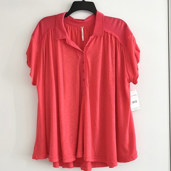 FREE PEOPLE Low down cotton/linen henley - Picture 1 of 10